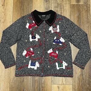 NWT Designer Originals Scottie Dog Holiday Knit Cardigan Sweater Sz M Embroidery